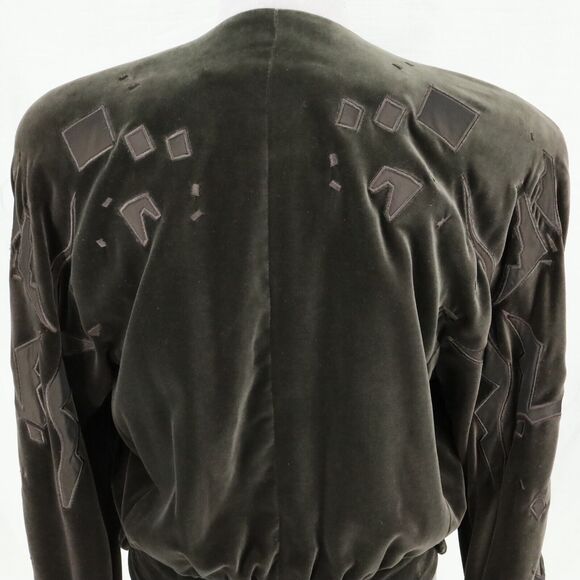 Laurel Escada Jacket Womens 6 Green Velour Lined Applique Shoulder Pads Vintage - Picture 9 of 16